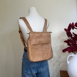 American Leather Co Tan Glove Leather Small Backpack Bag Antique Brass Hardware